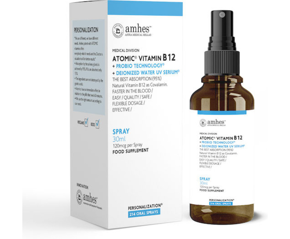 Amhes Atomic Vitamin B12 Βιταμίνη για την Υγεία του Νευρικού Συστήματος 1080mg Μπανάνα 30ml