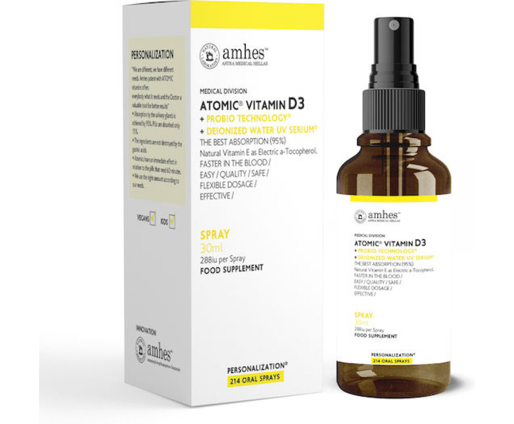Amhes Atomic Vitamin D3 Spray Βιταμίνη για Ενίσχυση του Ανοσοποιητικού & την Υγεία των Οστών Μπανάνα 30ml