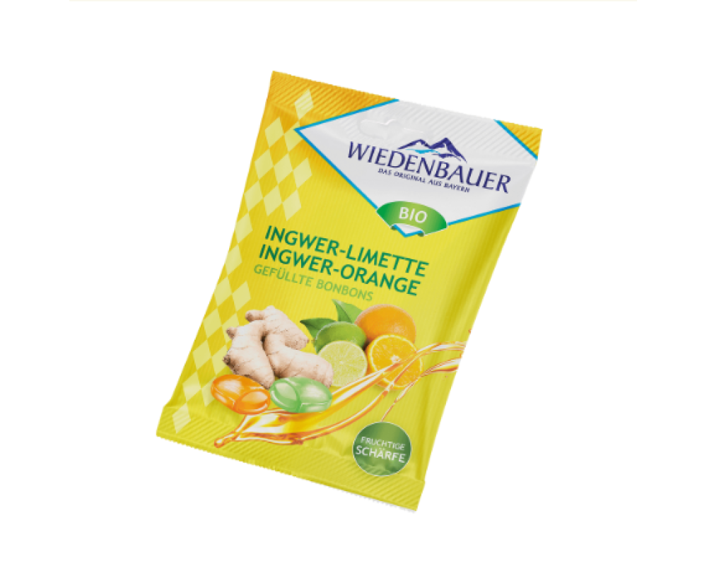 Καραμέλες με Τζίντζερ, Λάιμ & Πορτοκάλι 75g Wiedenbauer Bio
