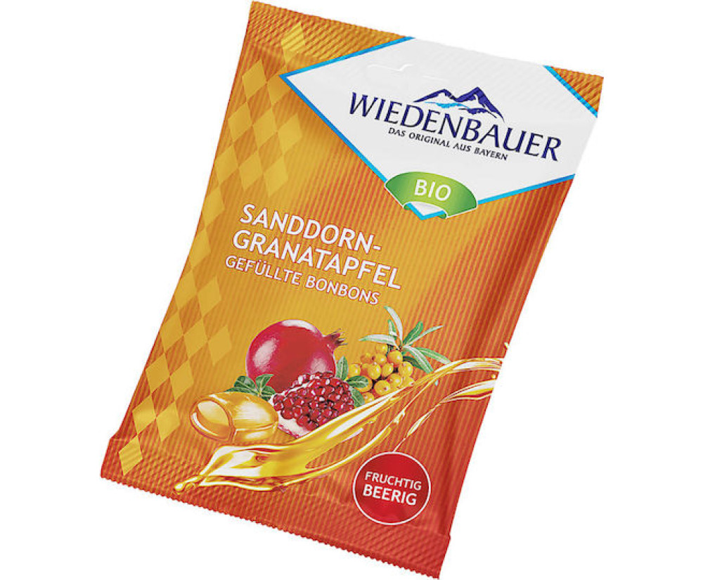 Wiedenbauer Καραμέλες με Γεύση Ιπποφαές Ρόδι Bio 75gr